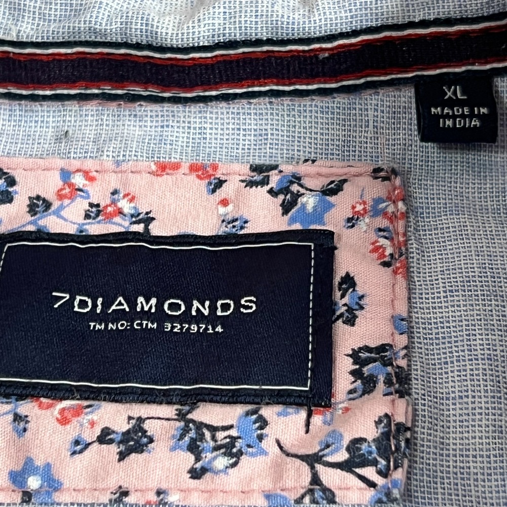 7 Diamonds Mens XL Pink Floral Button Up Shirt Short Sleeve Cotton Casual - Picture 10 of 12